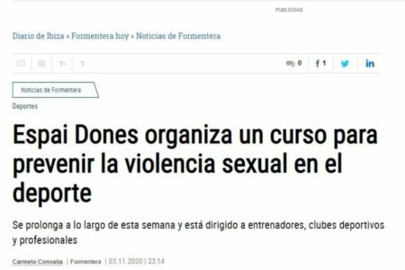 Diario de Ibiza. Espai Dones organiza un curso para prevenir la violencia sexual en el deporte.